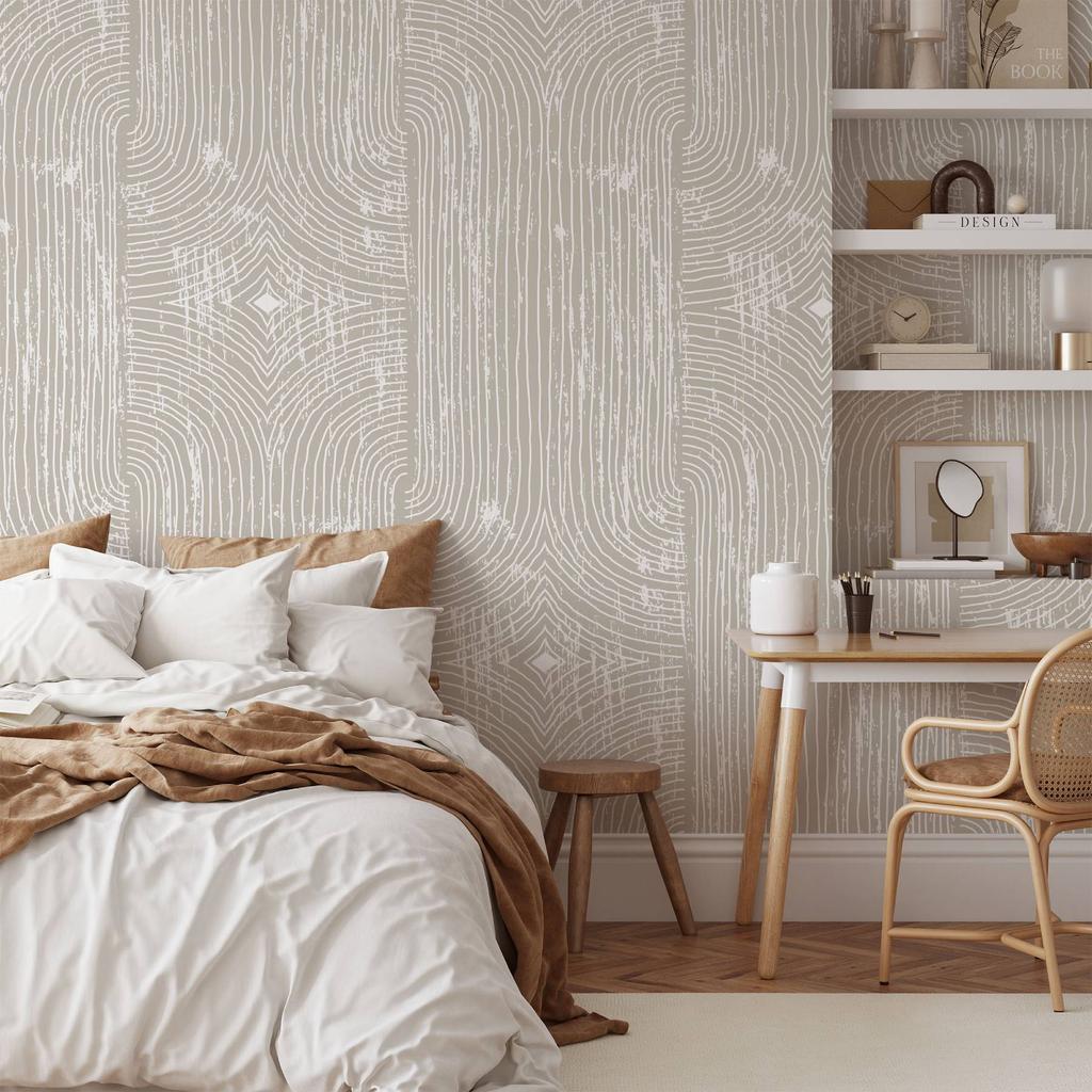 Boho Light Grey Peel and Stick Wallpaper Geometric Arches Contact Paper Removable Wall Paper for Kitchen Walls Cabinet Drawer