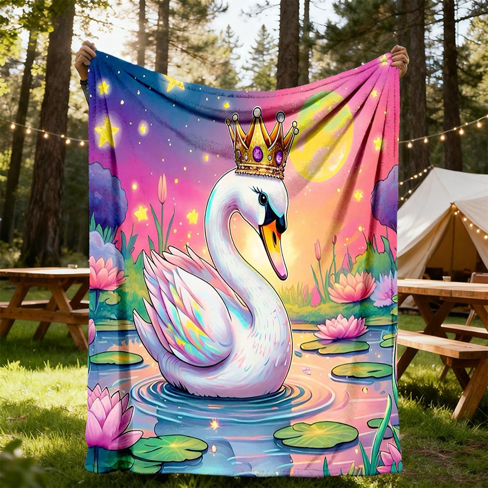 1pc Swan Princess Flannel Blanket, Comfortable and Warm Blanket, for Camping Sofa Bed and Couch Office011