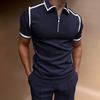 Fashionable Polo Shirt with Zip and Colour-Blocking: Men's Casual, Versatile, Short-Sleeved, Relaxed-Fit Polo Shirt