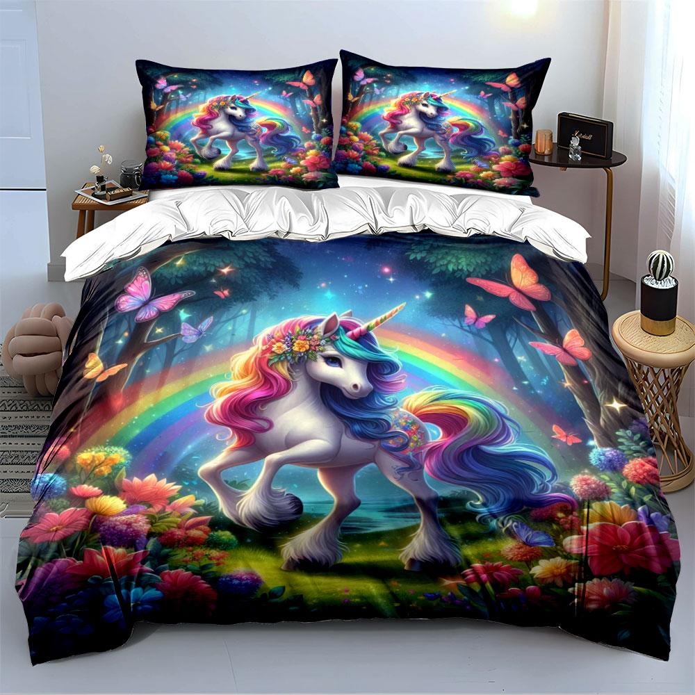 Colorful Unicorn Rainbow Set Bedding Duvet Cover Set Duvet Cover Pillowcases (1 * Duvet Cover 2 * Pillowcases, without duvet insert)