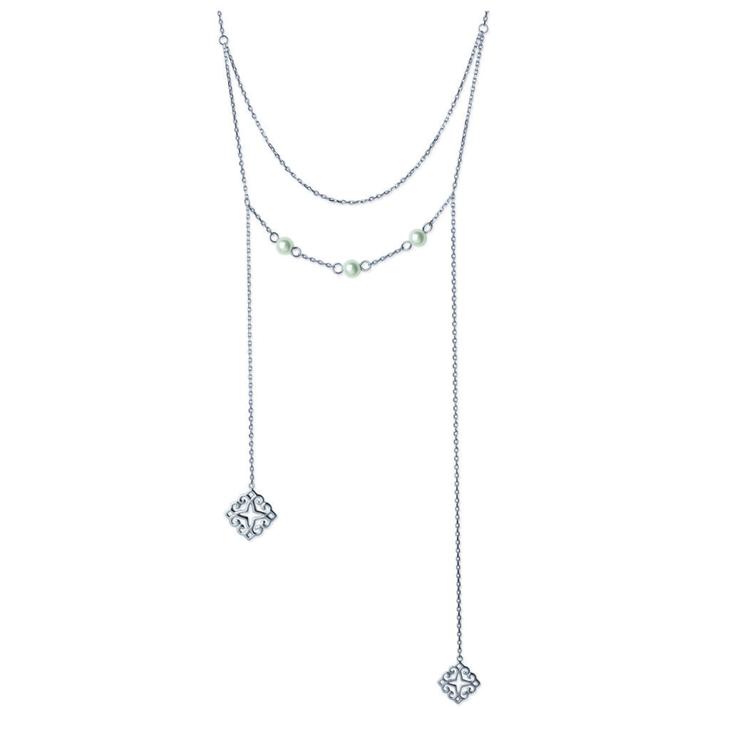 Les Trésors De Lily [N7312] - Silver Ivory 'Carmen' Long Necklace (rhodium-plated) - 14 Cm