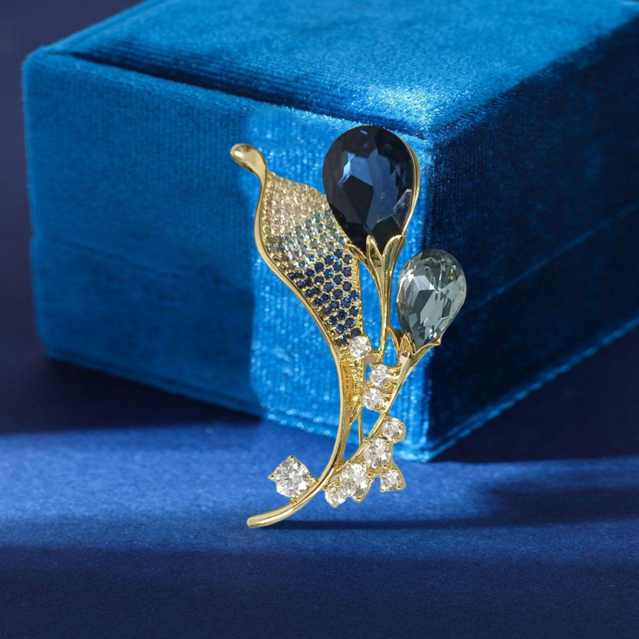 

Брошь в виде орхидеи в национальном стиле с цирконием, имитация кристалла, простой цветок, булавка для одежды, элегантный темперамент, аксессуары для одежды Electroplated real gold синий