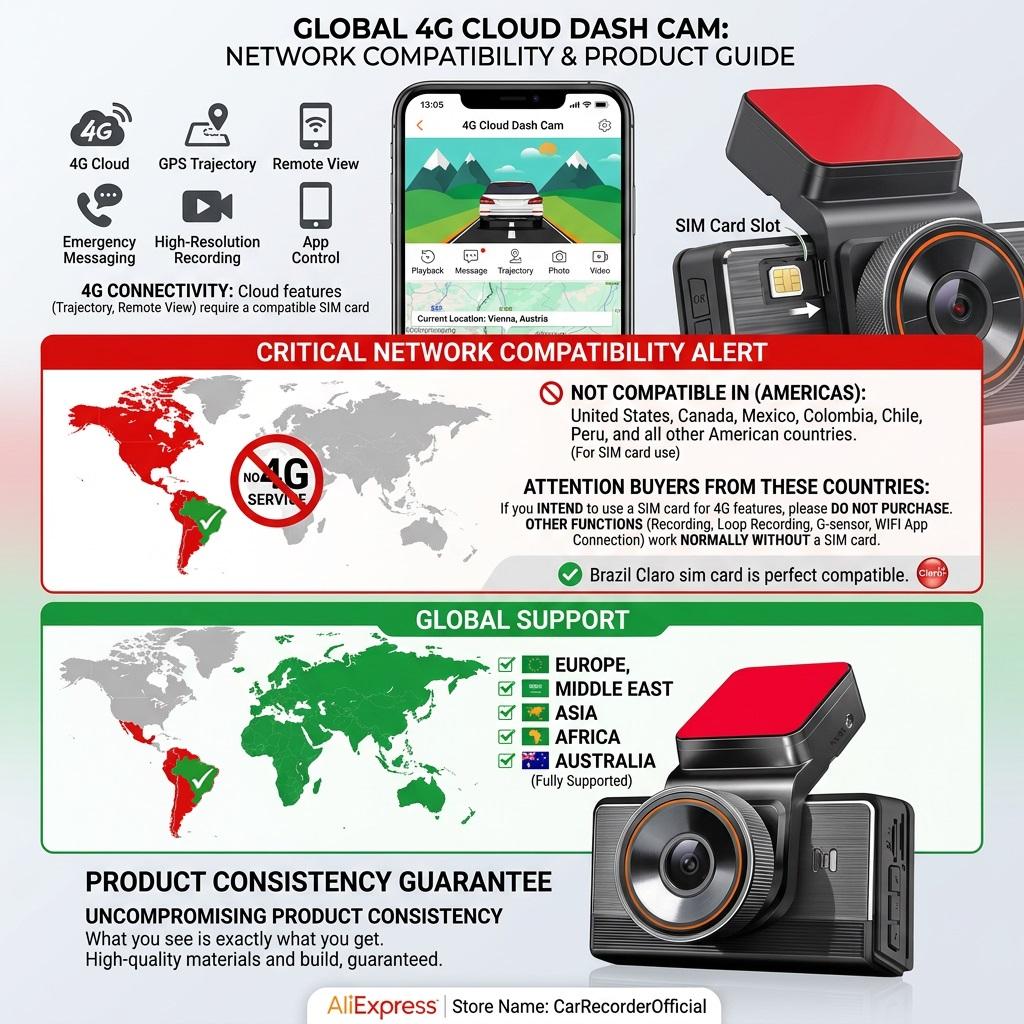 4G 2K Dual-Lens Dash Cam, 3-Inch Screen, WiFi, GPS Tracking, Remote Live Video Via Phone, 12-24V Power Supply, Car Camera