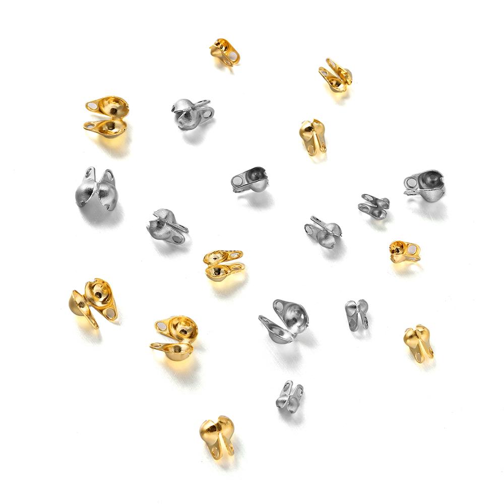 50Pcs 3-6mm Stainless Steel Crimp End Bead Tips Knot Covers Clamshell Fold-Over Bead For DIY Bracelets Necklaces Making