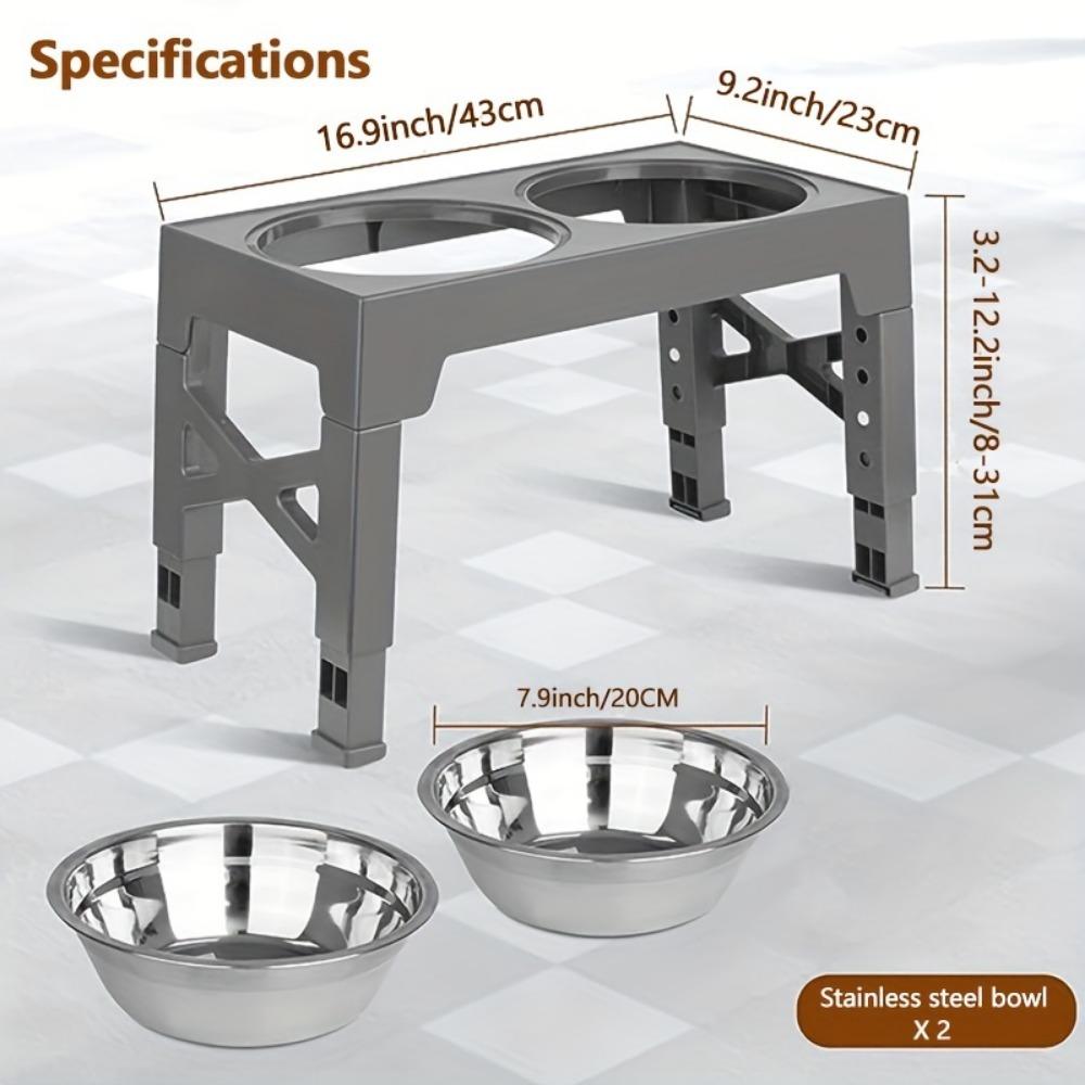 Adjustable Elevated Dog Bowl Stand - 5-Level Raised Feeder With 2 Stainless Steel Bowls Suitable For Improved Digestion And Posture Decor