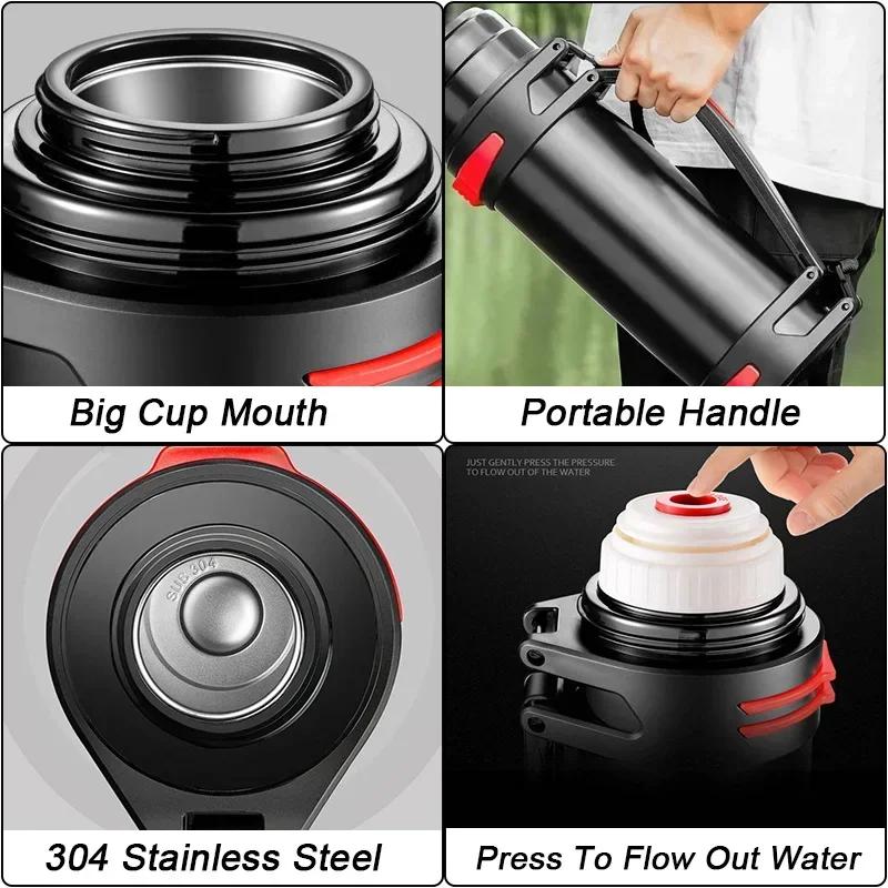 3L Large Capacity Thermos Bottle Stainless Steel Keep Warm Kettle Portable Water Bottle for Travel Camping Outdoor Drinkware