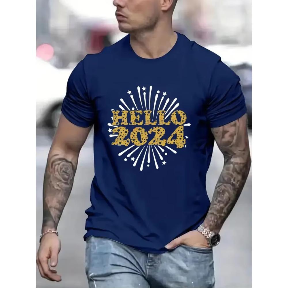 Hello 2024 Fashion T-shirts for Women Men Clothing Happy New Year 2024 Men Large Size T-shirt Hipster Cheers To 2024 Tshirts Top