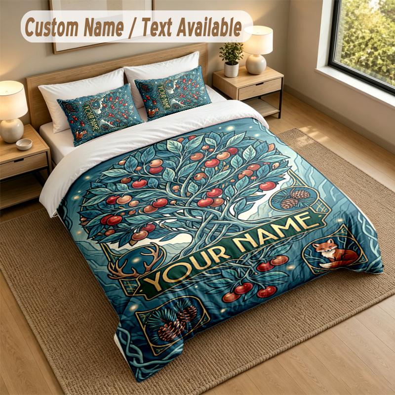 Autumn Harvest Theme Personalized 3Pcs Bedding Set Custom Text & Name 1 Sheet 2 Pillowcases Household Bedding 1pc