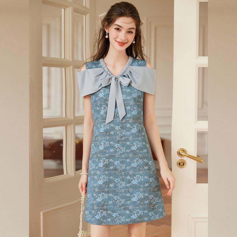 Women s V-Neck Tie-Waist Jacquard A-Line Mini Dress M