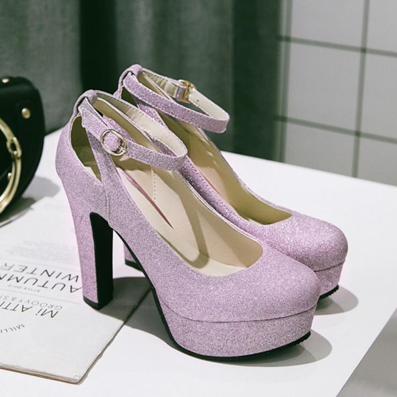 Ankle Strap Platform Women's High Heels Shoe Sexy Luxury Silver Black Gold Heels Pumps Fashion Office Party Wedding Shoes Female