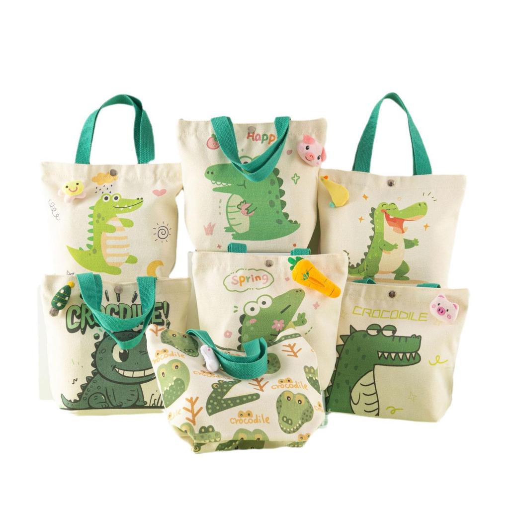 Cartoon Dinosaur Crocodile Canvas Bag - Large Capacity Children's Gift for Daily Use.