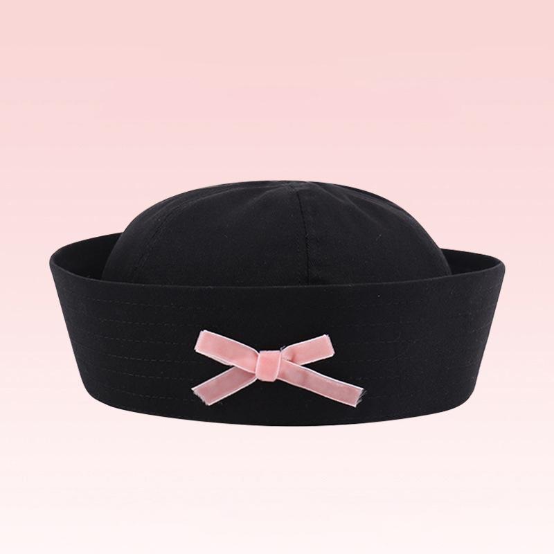 Striped Black Bow Decorative Sailor Hat Spring And Summer Dome Beret For Women'S