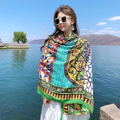Summer Cotton and Linen Scarf Women's New Bohemian Ethnic Style Oversized Shawl Dual-purpose Summer Sunscreen Beach Silk Scarf