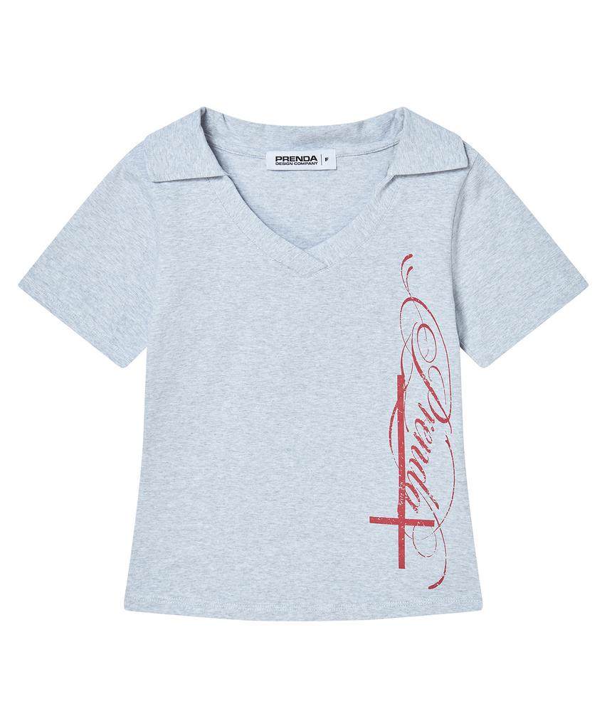 PRENDA Side Cross Polo Top Gray