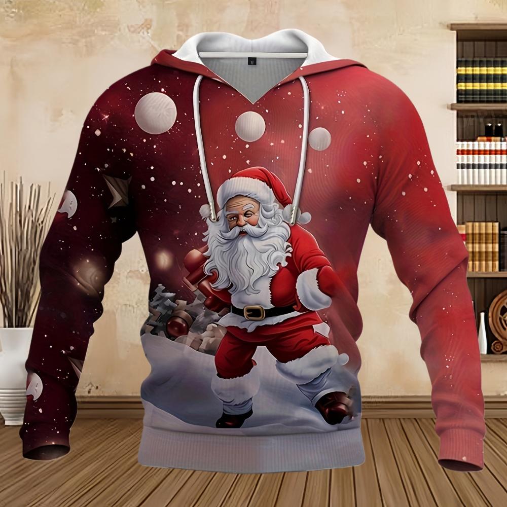Funny Christmas Santa Print Hoodie Cool Casual Graphic Design Hoodies for Men Winter Fall Streetwear Pullover Hooded Sweatshirt