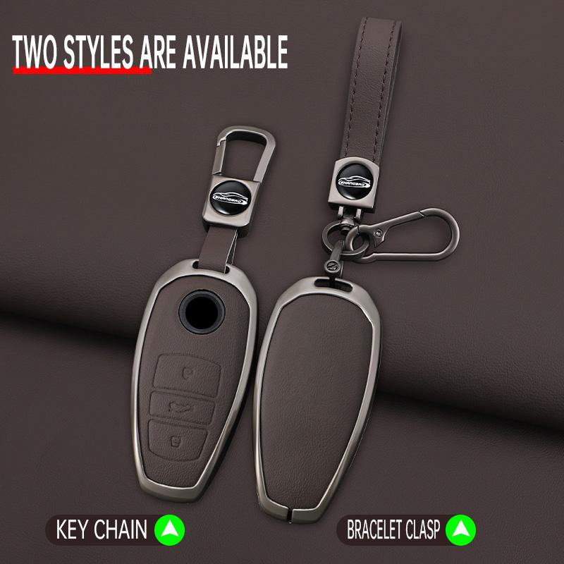 Interior Mouldings Zinc Alloy Leather Car Key Cover Fob Case Holder For VW Volkswagen Touareg 2011 2012 2013 2014 2015 2016 2017