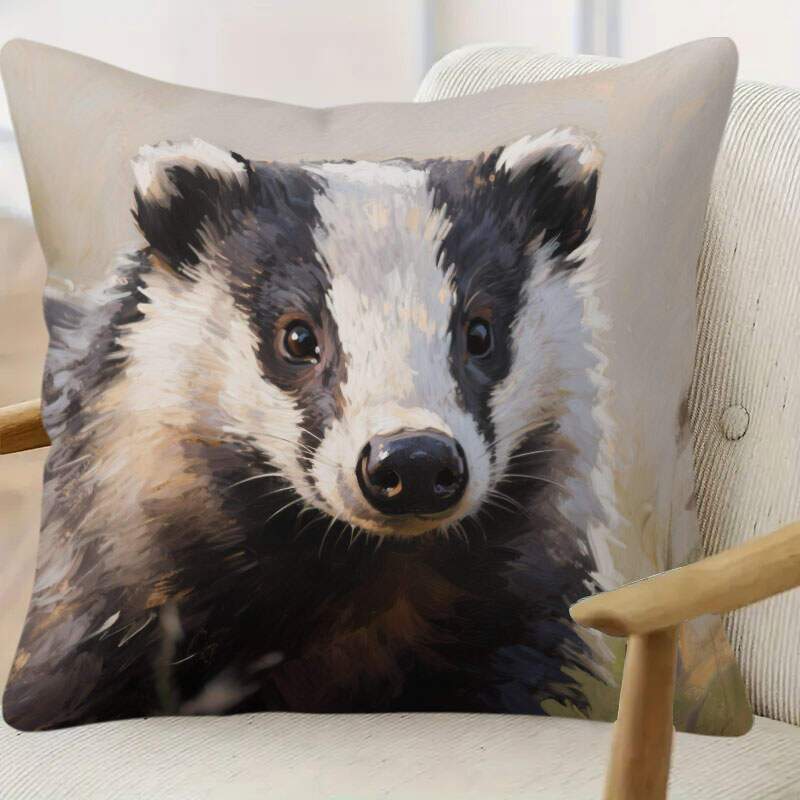 Federa per Cuscino Decorativa Ritratto di Tasso Carino Stampa Stile Pittura ad Olio Animale per Amanti della Fauna Selvatica Decorazione per la Casa