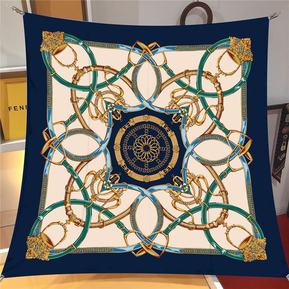 90Cm Twill Silk Scarf Shawl Luxury  Belts Chains Print Square Scarf Women Hijabs Bandana Foulard Neckerchief Head Scarves