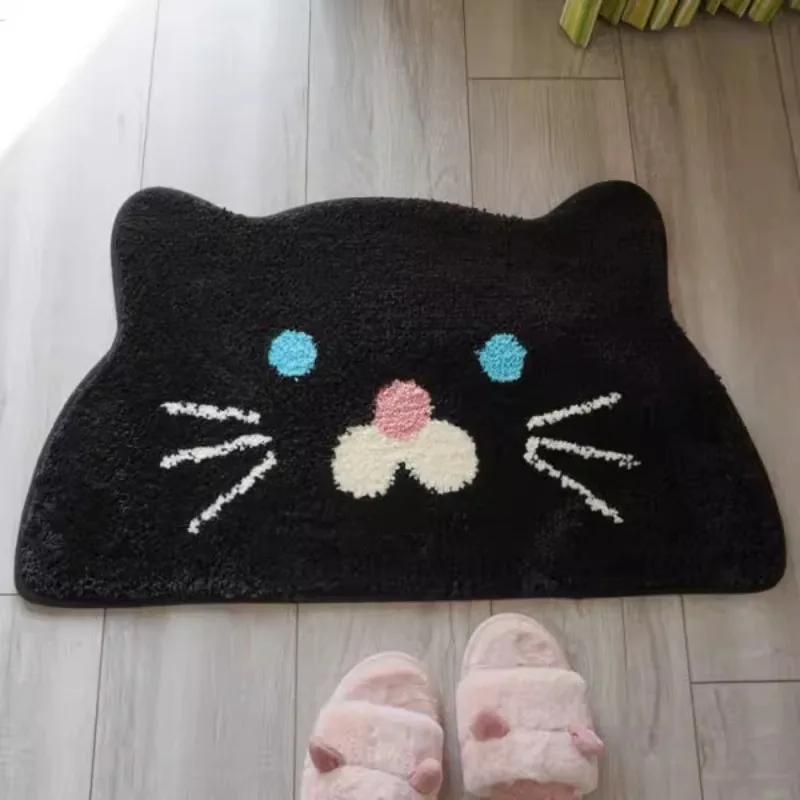 Cartoon Cat Floor Mat, Soft Semi-circular Bathroom, Absorbent and Non Slip Door Mat, Machine Wash, Home Imitation Cashmere