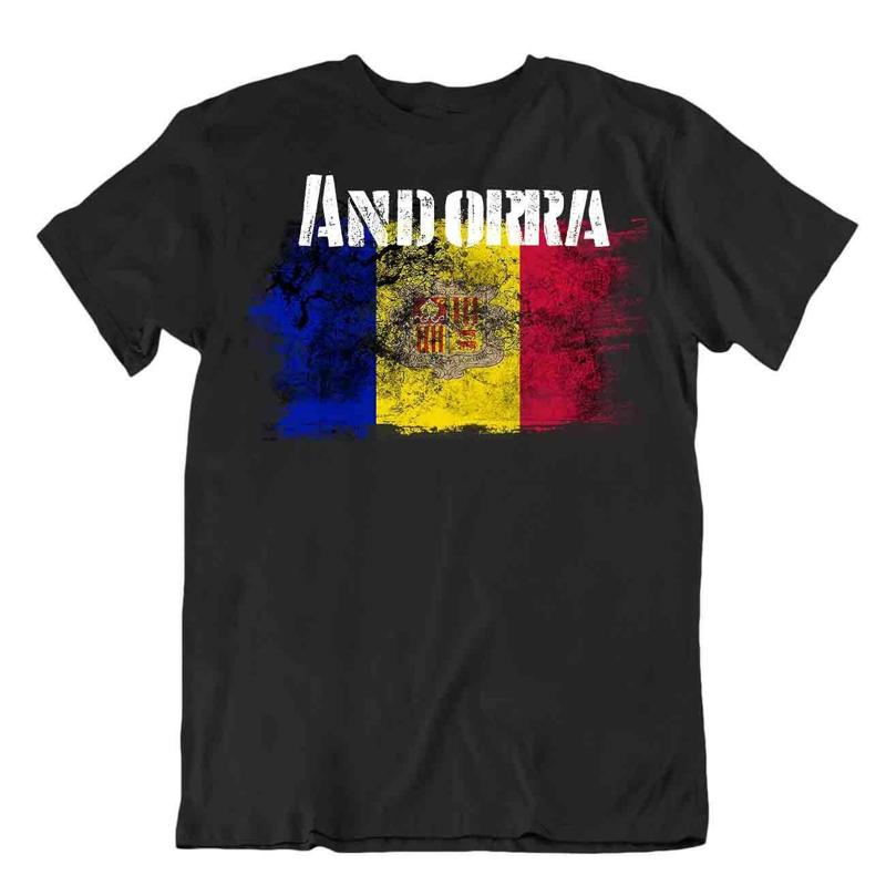 T-shirt Drapeau d'Andorre T-shirt Tee top Carte de la ville Vallées Micro-États européens CATALAN