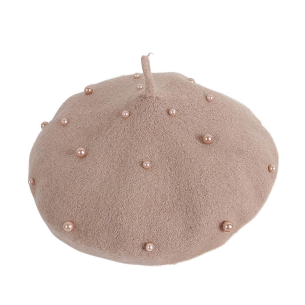 Solid Color Children's Beret Pearl Painter Hat Fashion Baby Wool Hat Kid
