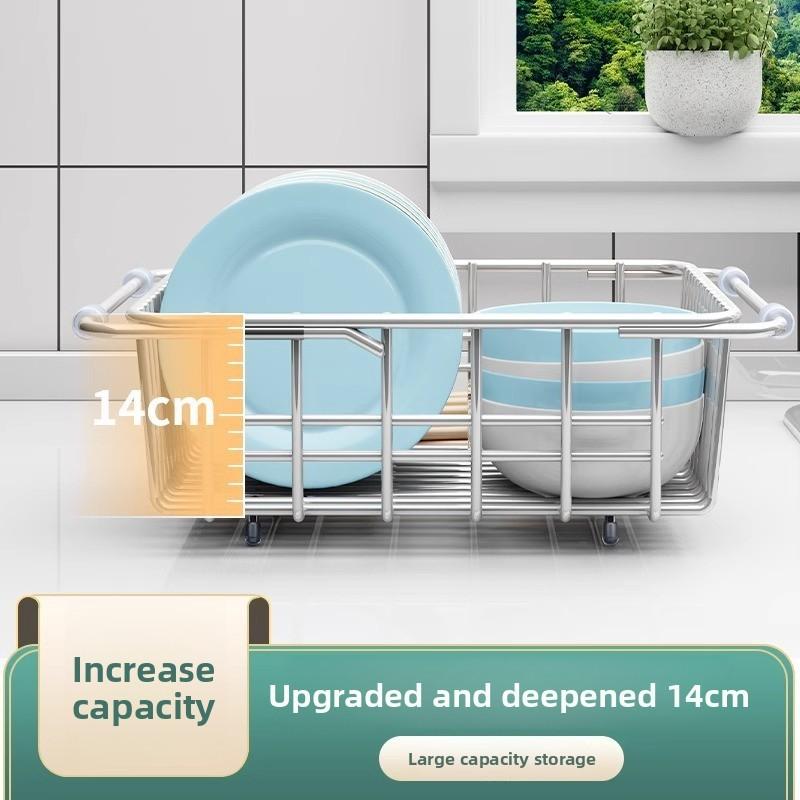 Stainless Steel Sink Drain Basket With Adjustable Size For Dish Drying And Organization