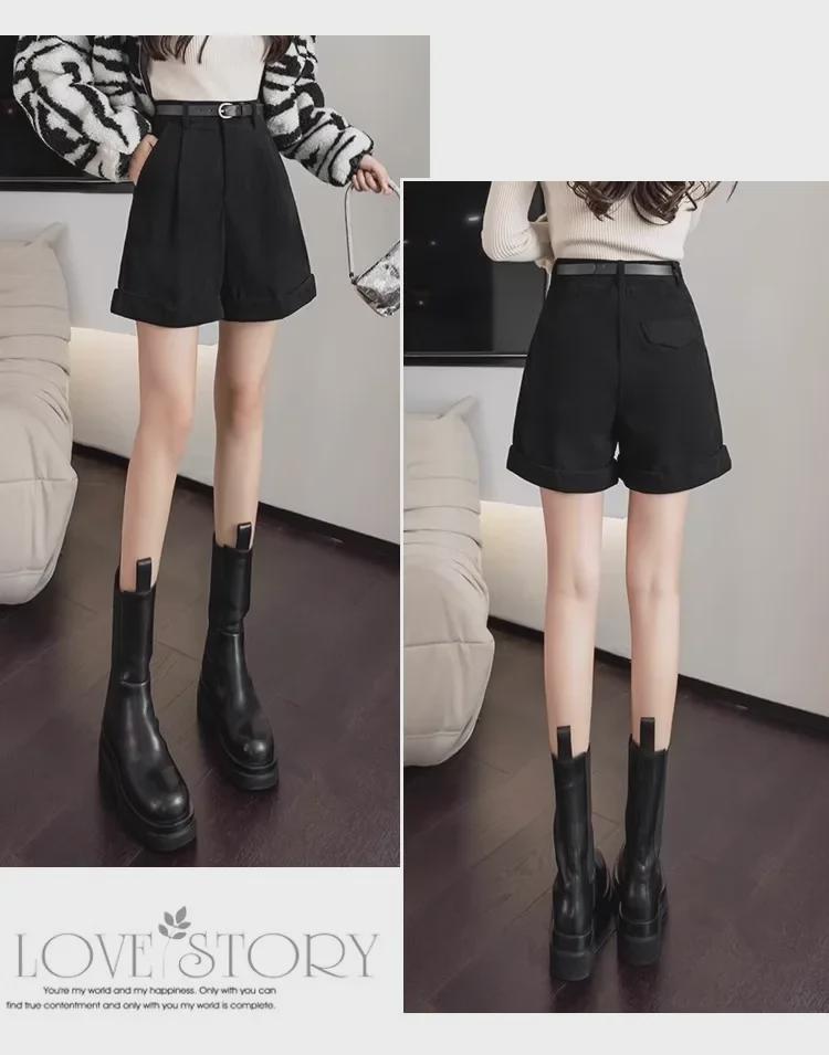 Dámské manšestrové kraťasy s vysokým pasem a áčkovým střihem – módní korejský styl na podzim/zimu