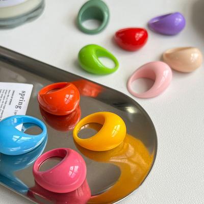 2024 New Colorful Clear Resin Oval Rings Acrylic Water Droplets Shape for Women Girls Travel Summer Jewelry
