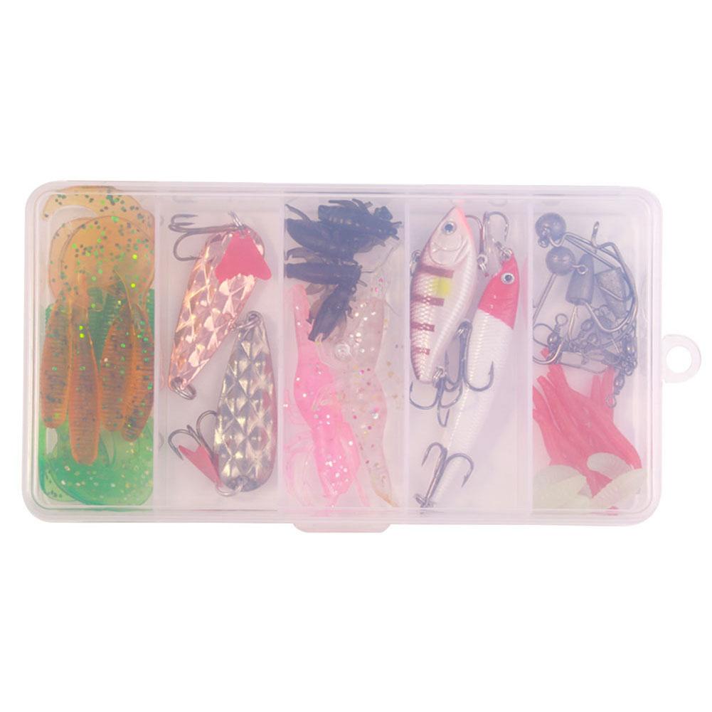 45pcs Fishing Lure Set Soft and Hard Bait Hooks Swivels with Tackle Box for Trout/Pike/Bass