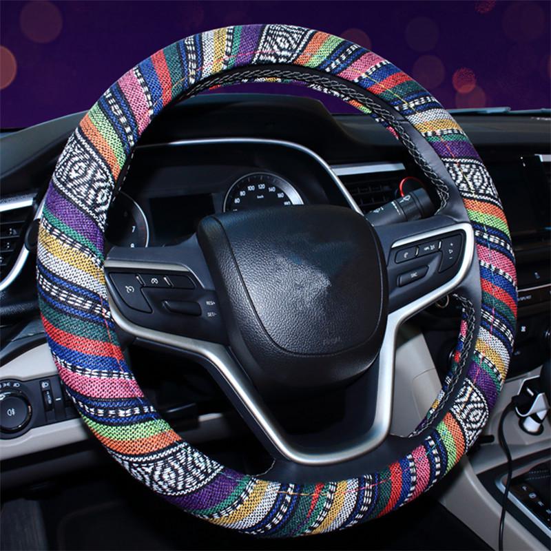 Ethnic Style Linen Steering Wheel Cover - Trendy, Unique Design