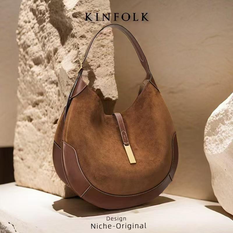 Women's Suede Equestrian Underarm Dumpling Handbag - Trendy Crescent Tote