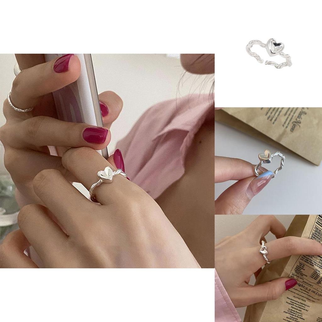 Elegant Korean Heart Shaped Copper Ring For Women With Adjustable Size For Fashionable Style