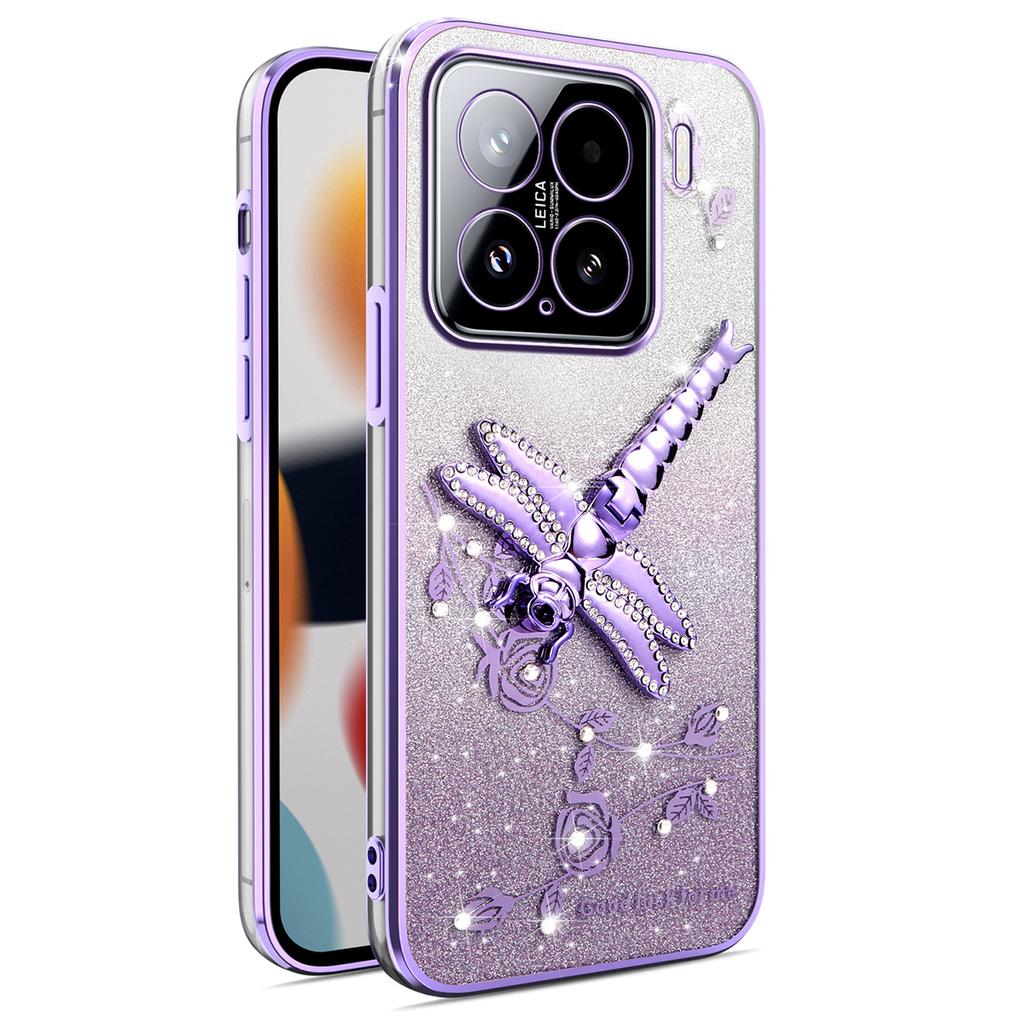 KADEM For Xiaomi 15 Case Dragonfly Kickstand TPU Flowers Glitter Phone Cover
