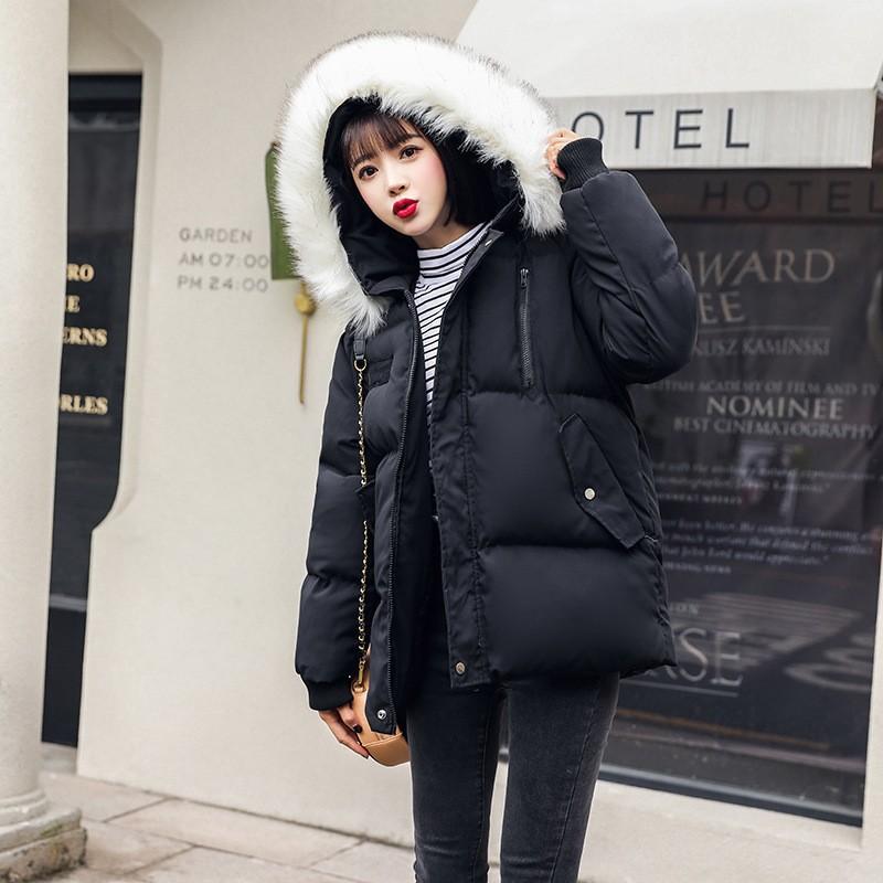 Women S Short Loose Fit Cotton Padded Coat With Big Fur Collar Winter Casual Style