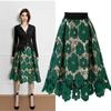 Crochet Hollow Out Flowy Patterned Lace Skirt Casual High Elastic Waist Below Knee Skirt Women's A Line Skirts Elastic Waist Skirts