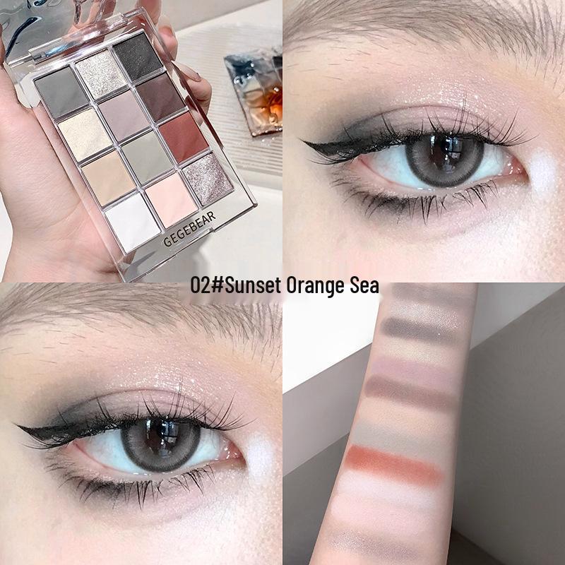 Gege Bear Water Ripple Eyeshadow Palette - Colorful, Pearlescent & Matte Earth Tones, Waterproof, No Fallout, Student-Friendly.