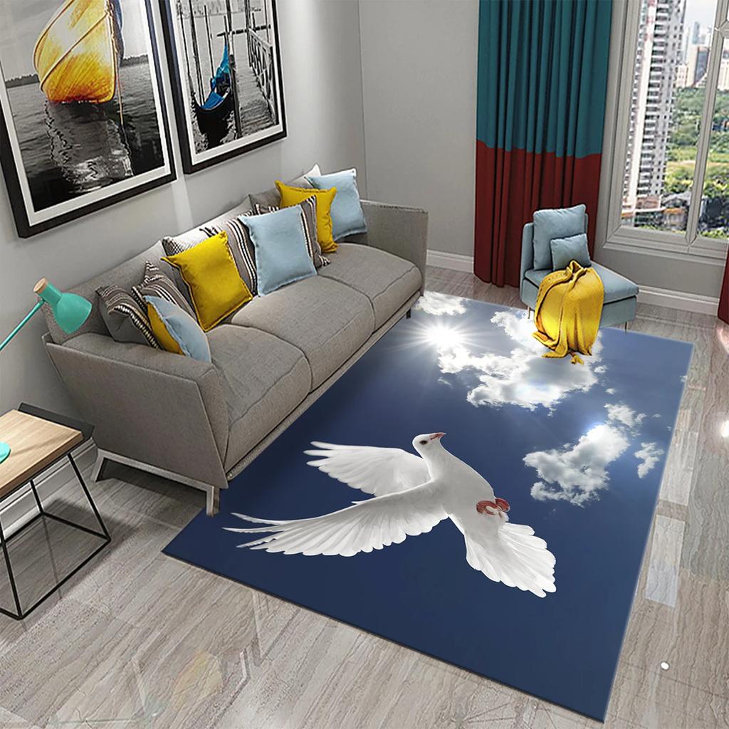 3D White Peace Pigeon Carpet Symbol of Peace Rugs for Bedroom Living Room Decor Floor Welcome Rugs Bathroom Door Non-Slip Rugs