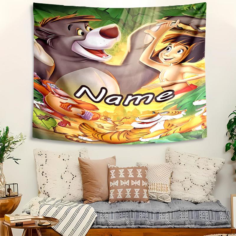Personalized The Jungle Book Background Tapestry,Custom Name Birthday Party,Multifunctional Wall Decoration for Home Decor,Various Occasions