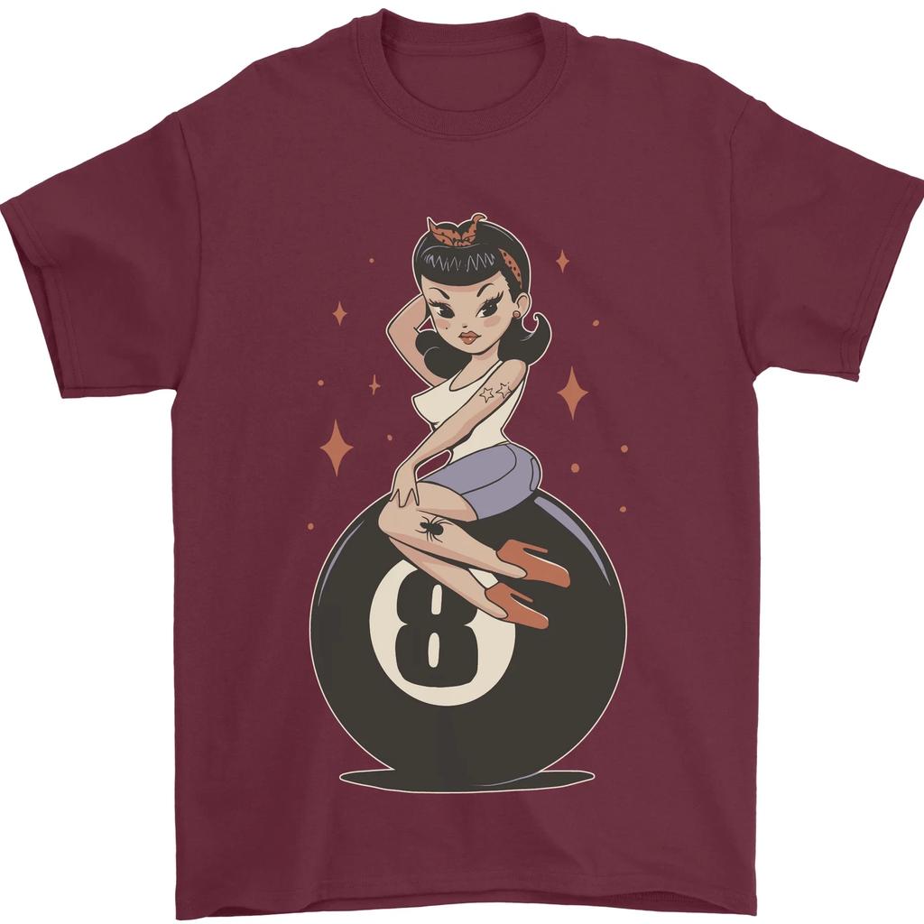 8-Ball Pinup Pool Mens T-Shirt 100% Cotton