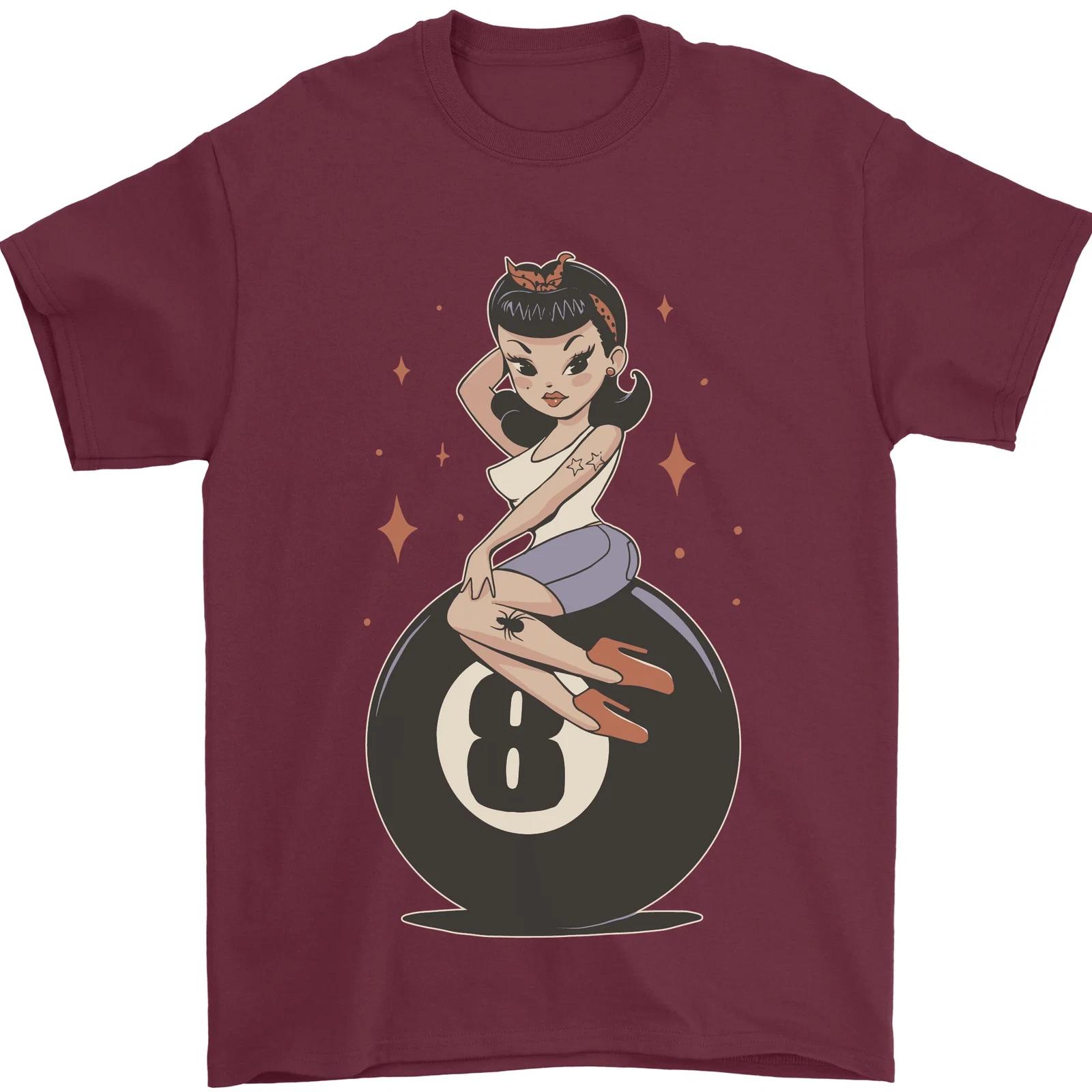 8-Ball Pinup Pool Mens T-Shirt 100% Cotton S