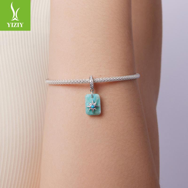 Turquoise Starlight Tianhe Stone Pendant, Starry Dream S925 Sterling Silver Beaded Jewelry Accessories