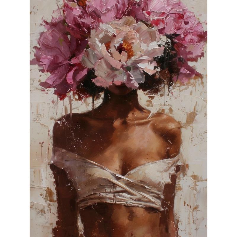 Abstrakte Blumen Kopf Haar Schwarz Afrikanisches Mädchen Frau Boho Poster Leinwand Malerei Wandkunst Bilder für Wohnzimmer Heimdekor