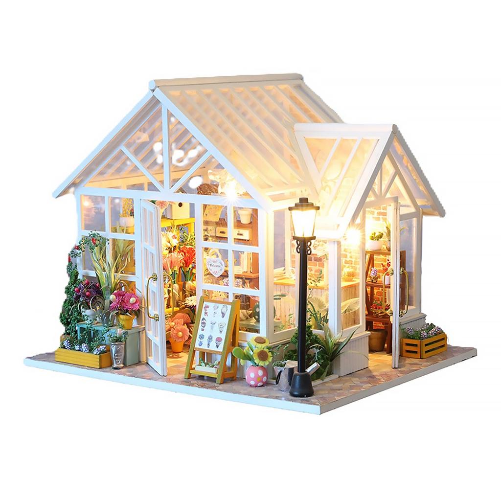Sosa Florist Romantic DIY Dollhouse Kit, Miniature Collection for Beginners, Includes Acrylic Case (M-009)