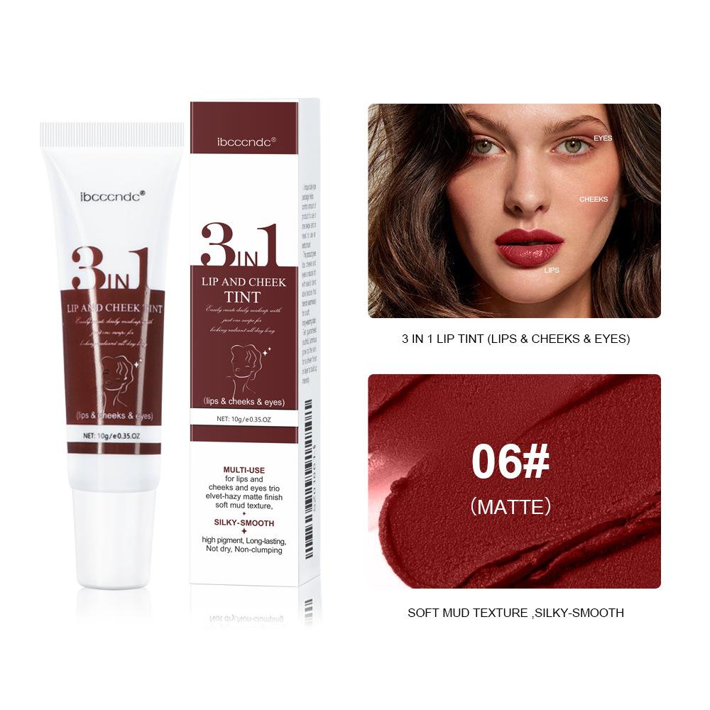 

Ibcccndc Блеск для губ «три в одном», многофункциональные тени для век, румяна, блеск для губ, бархатные матовые блестящие тени для век и помада 06