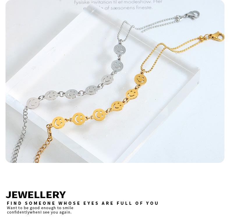 European & American Double Chain Smiley Face Bracelet - Women's Christmas Jewelry, Handmade Titanium Steel, E190