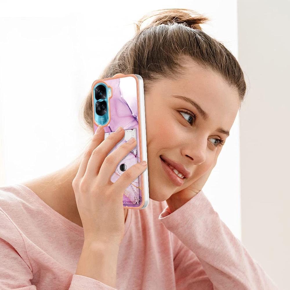 YB Leather Coating Series-9 for Honor 90 Lite 5G/X50i 5G Case Card Slot Kickstand PU+TPU IMD Phone Cover