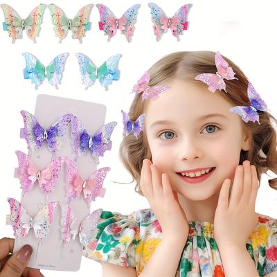 6Pcs Double Butterfly Hairpin Girls Cute Color Gradual Change Color Butterfly Edge Clip Duck Bill Clip Suitable for Daily