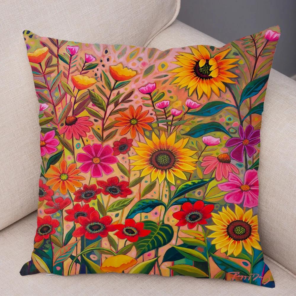 Nordic Watercolor Flower Pillowcase Soft Plush Decor Cartoon Floral Plant Cushion Cover for Sofa Home Children Room Pillow Case