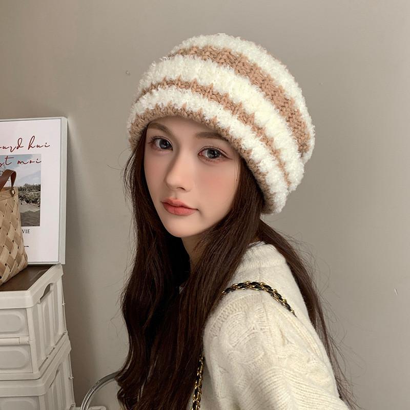 Wool Textured Knitting Beanie Women Cap Ear Protection Loose Fit Seasons Cold