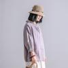 Johnature Summer Vintage Linen Patchwork Lace Loose Solid Color Women Shirts Simple Three Quarter Sleeve Tops